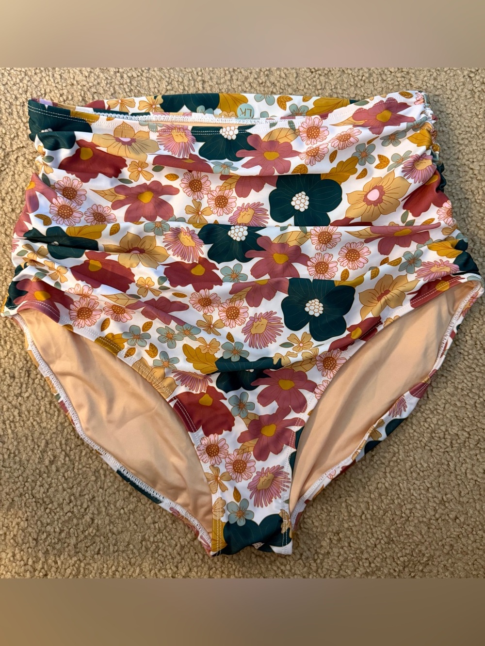 High-Waist Ruched Floral Bikini Bottoms in Multi Floral